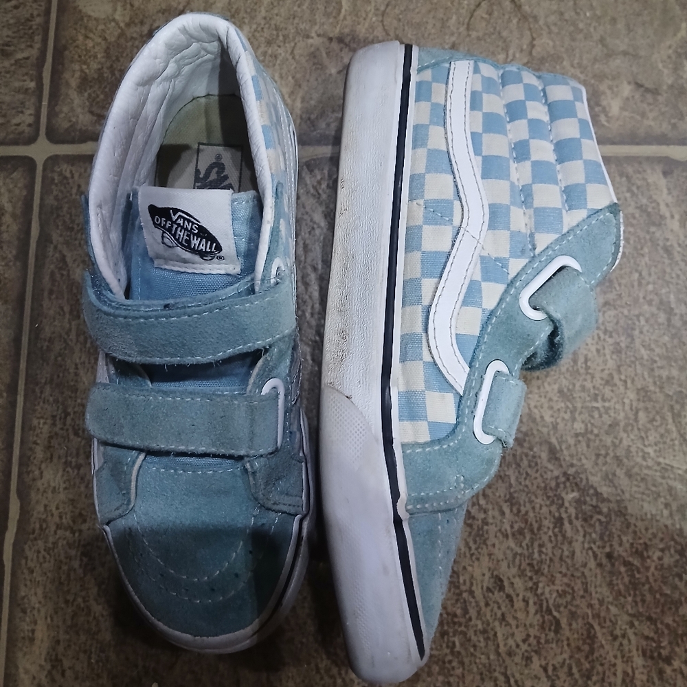 Vans Kids Checkerboard Light Blue Velcro Skate Shoes Sz 3 Casual Summer Shoe